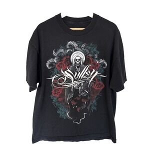 Sullen Art Collective Skull Roses Graphic T-Shirt Men's XL Black Cotton Tattoo